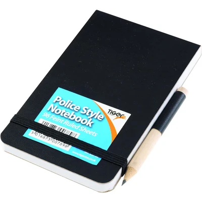 Image of Tiger police style elastic notebook pad with pencil