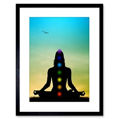 Image of Wee Blue Coo Painting Illustration Buddhist Lotus Chakras Meditation Framed Wall Art Print