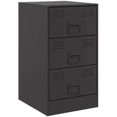Image of vidaXL Black Steel Bedside Cabinet Cold Rolled 3 Drawer Nightstand with Metal Handles for Bedroom Storage, Modern Side Table Furniture, 34.5x39x62 cm