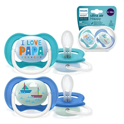 Image of Philips Avent Ultra Air Dummy, for 6 18 months, Orthodontic &amp; BPA Free, Including Sterilizer/Carrying Case, 2 pcs (Model ‎SCF080/03)