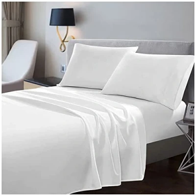 Image of 200 Thread Count Flat Sheets Double 100% Egyptian Cotton Bedding Sheet Shrinkage and Fade Resistant Bottom White