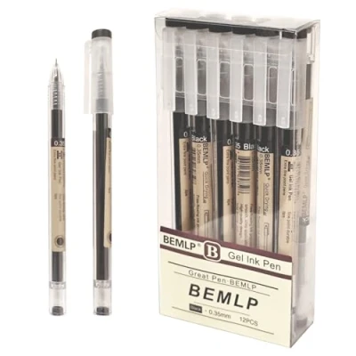 Image of Gel Ink Pen 0.35mm Black Liquid Rollerball Pens Quick Drying fine point Ballpoint Japanese Premium School Office student Exam Writing Stationery Supply 12 Pcs/Set (Black)
