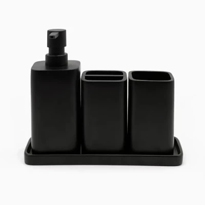 Image of zccz Bathroom Accessory Set 4 Pieces Organiser with Toothbrush Holder, Soap Dispenser, Tumbler and Tray Decor Black Matte Accessories Organizer