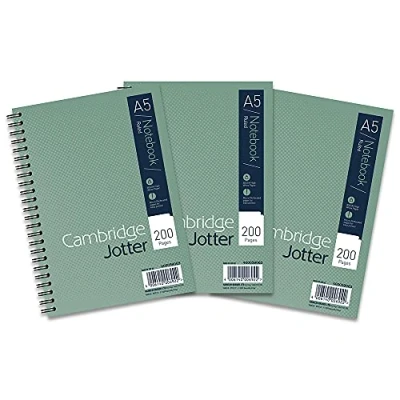 Image of Cambridge Jotter, A5 Notebook, Wirebound, Lined, 200 Page, Pack of 3, green