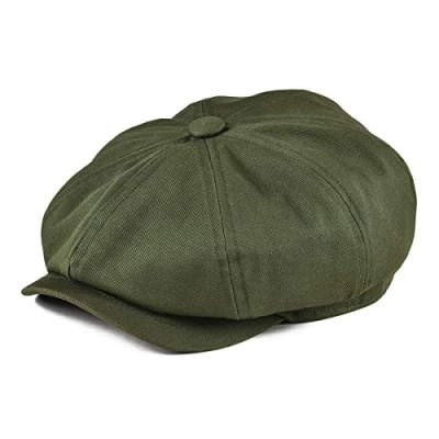 Image of BOTVELA Men&#039;s 8 Piece Newsboy Flat Cap 100% Cotton Gatsby Ivy Golf Cabbie Hat …, Army Green, L
