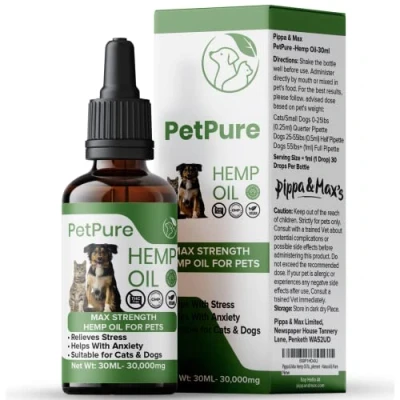 Image of Pippa &amp; Max Hemp Oil for Dogs and Cats Pets 30,000MG 30ml Extract Hip Joint Supplement Natural Pure