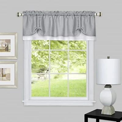 Image of Achim Home Furnishings Soft Window Valance, Fabric, Grey/White, 58&quot; W x 14&quot; L (Pack of 1)