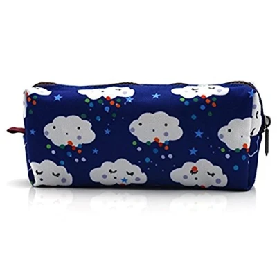 Image of LParkin Kawaii Clouds Students Super Large Capacity Canvas Pencil Case Pen Bag Pouch Stationary Makeup Cosmetic (Blue)