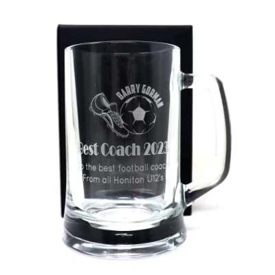 Image of Regalo Personalised Engraved Pint Glass Tankard Beer Mug Football Design for Boys/Girls Euros/World Cup/Coach/Manager/Birthday (Cardboard Gift Box)