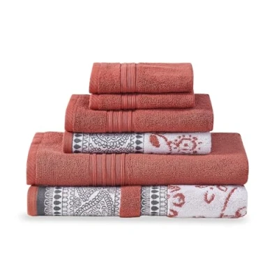 Image of Modern Threads 6 Piece Set, 2 Bath Towels, Hand Washcloths Yarn Dyed Jacquard/Solid Towel Set Ophelia Clay