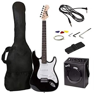 Image of RockJam RJ20WAR2 Full Size Electric Guitar Superkit with Amplifier Strings Tuner Strap Case and Cable Black