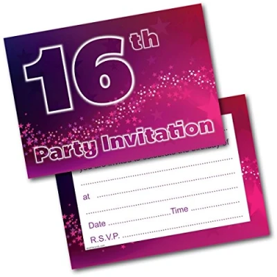 Image of Doodlecards 16Th Birthday Party Invitations Female Invites Pack of 20 Postcards and Envelopes