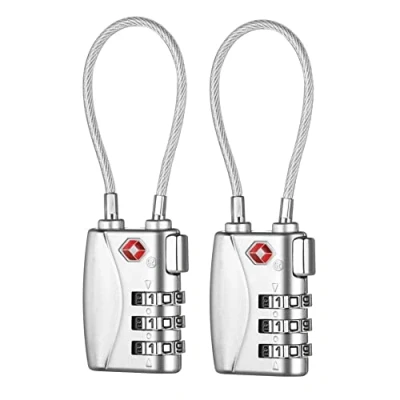 Image of ZHEGE Luggage Padlocks TSA Approved, Flexible Cable Travel Locks, Coded Suitcase Lock, Small Padlock with 3 Digit Combination for Suitcases, Baggage, Backpacks, Briefcases (Silver, 2 Pack)