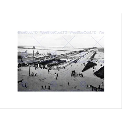 Image of Wee Blue Coo PIER AND BRIDGE SOUTHPORT VINTAGE HISTORY OLD BW FRAMED ART PRINT MOUNT B12X563