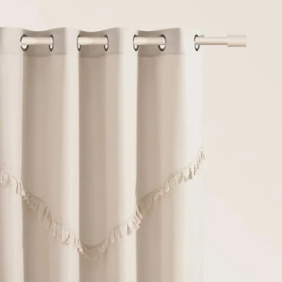 Image of ROOM99 Chloe Curtain with Silver Eyelets, 140 x 260 cm Width Height Blackout Sliding Curtains, Decorative Modern for Living Room, Bedroom, Light Beige