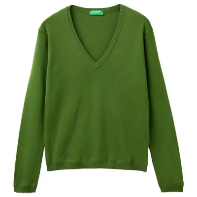 Image of United Colors of Benetton Women&#039;s V Neck Jersey M/L 1091d4625 Sweater, Forest Green 2g3, S
