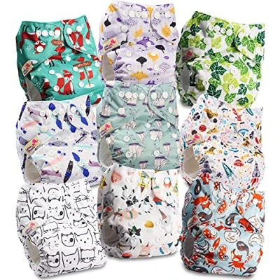 Image of Littles and Bloomz Baby Reusable Pocket Nappy Cloth Diaper, Standard Popper, 9 Nappies, FLP2 0907