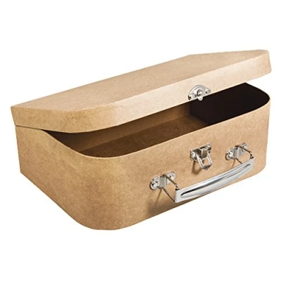 Image of Rayher 67206000 Papier Mache Suitcase with Metal Handle, Sturdy Cardboard Carrying Case for Crafting, 24 x 16 8 cm