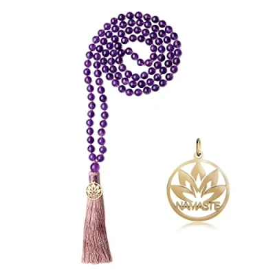 Image of COAI Necklace Mala 108 Knotted Beads Stone Unisex, Stone, Amethyst