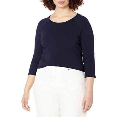 Image of Hanes Women&#039;s Stretch Cotton Raglan Sleeve Tee, Navy, 2X Large