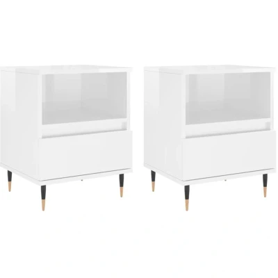 Image of vidaXL Bedside Cabinets 2 pcs High Gloss White 40x35x50 cm Engineered Wood