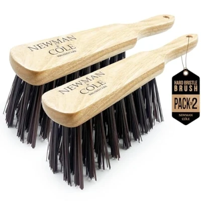 Image of Newman and Cole Natural Wooden Hand Brushes Choose from Hard Stiff Bristle Brush or Soft with Synthetic Bristles (2 x Brush)