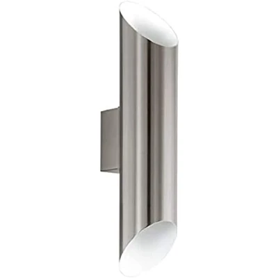 Image of Eglo Agolada 2 Flame LED Outdoor Wall Lamp, Stainless Steel and White Colour Exterior Lighting, IP44