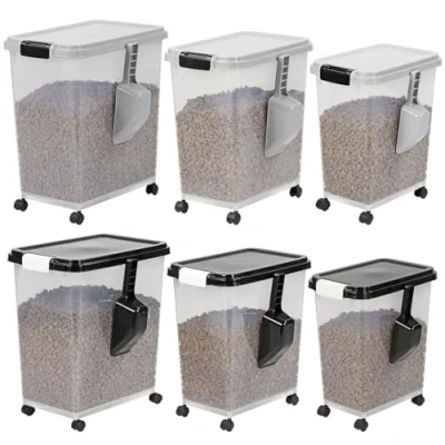 Image of Taylor &amp; Brown Airtight Pet Food Storage Container With Plastic Measuring Scoop Treats For Dog Cat Animal Dry Dispenser Casters (Black, 40 Litre)