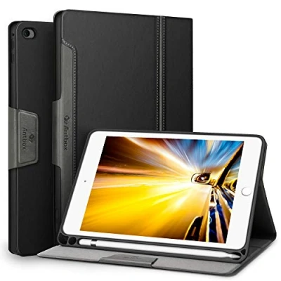 Image of Antbox Case for iPad Mini 5 2019 (5th Generation 7.9 inch) with Built in Apple Pencil Holder PU Leather Smart Cover Auto Sleep/Wake Stand Function (Mini5, Black)