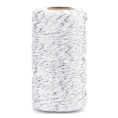 Image of Silver Christmas String,100M and White String Durable Cotton Twine Heavy Duty Wrapping for Crafts Tags Tying