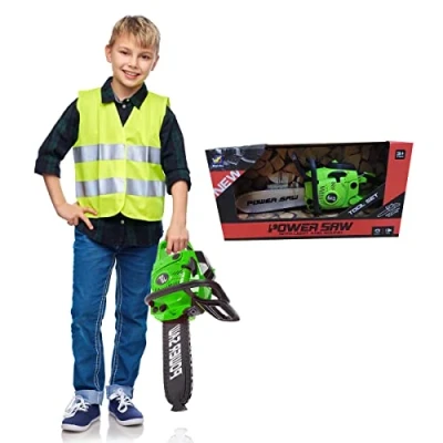 Image of xwin sportseries Kids Realistic Chain Saw Power Construction Toy Pack Rotating chainsaw Sound Toddlers Pretend Play Lumberjack Work Equipment Plastic Battery Operated Garden Set