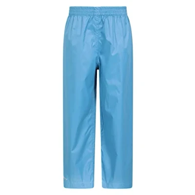 Image of Mountain Warehouse Pakka Kids Waterproof Over Trousers Taped Seams Rain Pants, Lightweight, Rip Stop, Packaway Bag for Autumn Winter, Walking, Travelling Blue Size 11 12 Years