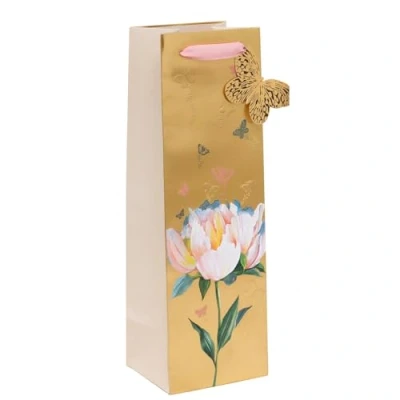 Image of Glick Bottle Gift Bag, Golden Waterlily, 110 x 340 100 mm, Luxury Recyclable Bag for Birthdays &amp; Celebrations
