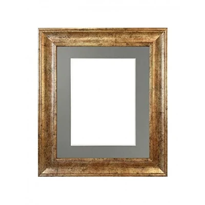 Image of FRAMES BY POST Scandi Antique Gold Picture Photo Frame with Dark Grey Mount A1 Image Size A2 Plastic Glass