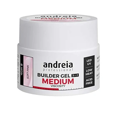 Image of Andreia Professional Nail Gel Builder Medium Viscosity Construction Best as Base and Top Coat Polish LED &amp; UV Art Kit Soft Pink 44g