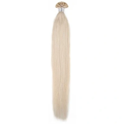 Image of 50 Strands Nail U Tip Remy Human Hair Extensions Platinum Blonde 60# Pre Bonded Natural Straight 0.5g/strand 20 inch