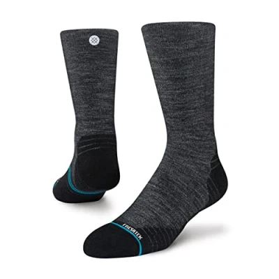 Image of Stance Run Light Crew Performance Black Cushioned Calf Sock, Small