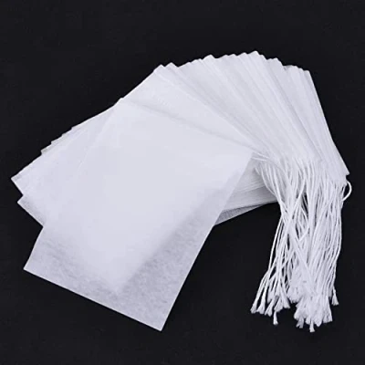 Image of Tea Bags Empty, 200 Pcs Paper Filter Disposable Natural Pulp Material Infuser with Drawstring, Loose Leaf Strainer Bag for and Herb Powder, 5cm x 7cm (White)