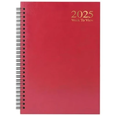 Image of 2025 Diary A5 Week to View Wiro Hardback Full Year Organiser Calendar Planner (Red)