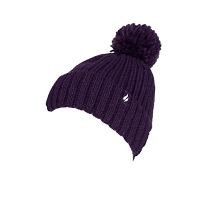 Image of HEAT HOLDERS Ladies Ribbed Turnover Pom Hat ARDEN (Purple 770 Arden)
