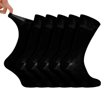 Image of IOMI Footnurse Mens 6 Pairs Cotton Non Elastic Diabetic Socks With Honeycomb Top (Black)