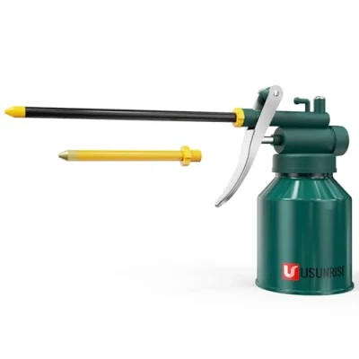 Image of Green Metal Oil Can, Pistol Type Oiler Can with 2 Spout Straight &amp; Flexible 250ML