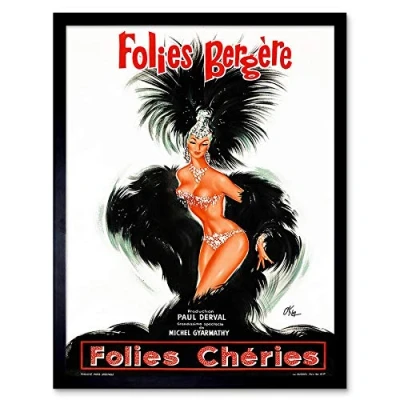 Image of Wee Blue Coo Advert Theatre Cabaret Folies Bergere Showgirl Feather France Art Print Framed Poster Wall Decor 12X16 Inch