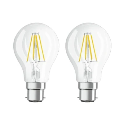 Image of Osram LED Filament Classic 7W = 60W BC/B22 GLS Light Bulb Clear Warm White 2700K Dimmable (Pack of 2)