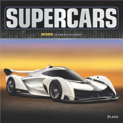 Image of Supercars 2025 12 x 24 Inch Monthly Square Wall Calendar Foil Stamped Cover Plato Automobiles Luxury Prestige Hypercars