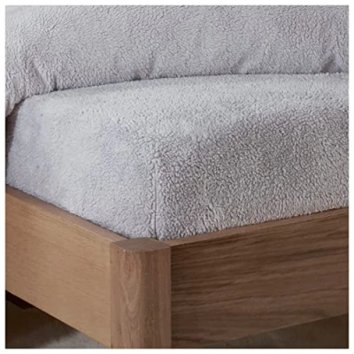 Image of Sleepdown Teddy Fleece Plain Thermal Warm Cosy Super Soft Bedsheet Bed Linen Grey, King Fitted Sheet