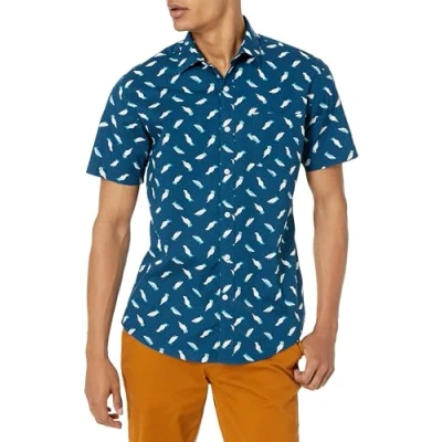 Image of Amazon Essentials Men&#039;s Regular Fit Short Sleeve Print Shirt, Teal Blue Birds, S