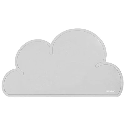 Image of PREMYO Silicone Placemat Table Mat Pad Ideal for Dining Kids Easy to Wipe Clean Waterproof Heat and Stain Resistant Cloud Shape Grey