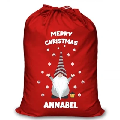 Image of Personalised Christmas Sack Santa Reindeer Red Custom Name Gift Bag for Kids &amp; Adults Festive Large Reusable Holiday Present (Gonk (RD_1))