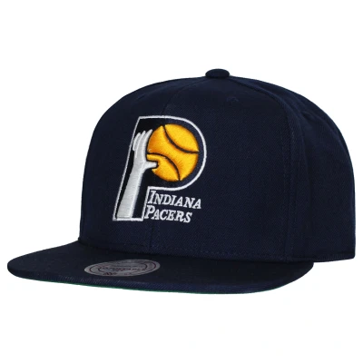 Image of Mitchell &amp; Ness Indiana Pacers Snapback Cap Wool Solid Navy Adjustable